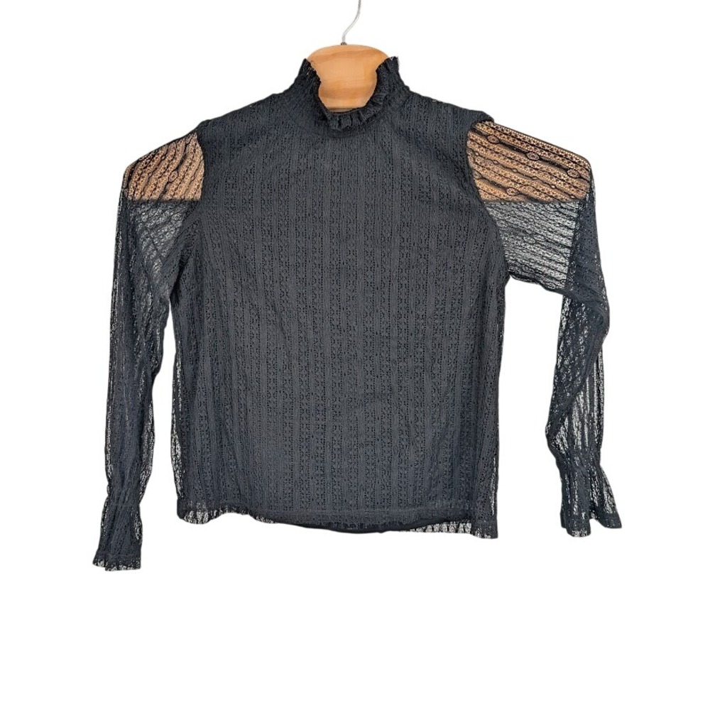 JUST Female Women's Black Mathilda lace blouse mock neck long shear sleeves Sz S